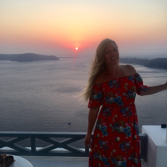 Off the shoulder, shin length floral dress - Picture 2 of 3